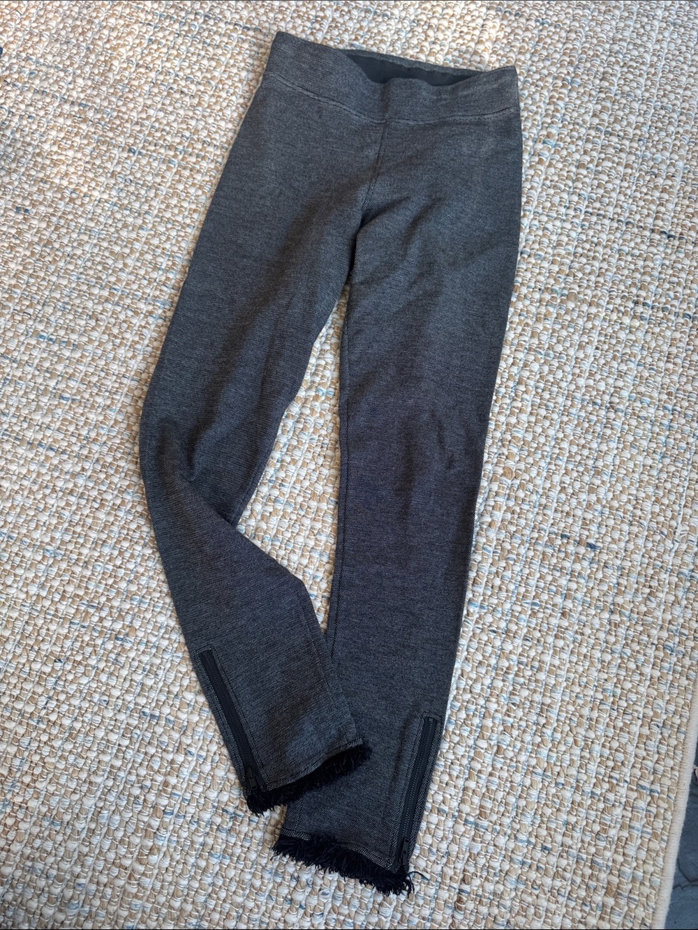 NIC+ZOE Dark Charcoal Knit Leggings with Frayed Hem and Ankle Zips